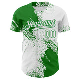 Custom White-Grass Green Abstract Brush Stroke Authentic Baseball Jersey