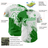 Custom White-Grass Green Abstract Brush Stroke Authentic Baseball Jersey
