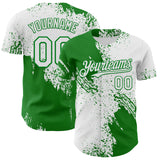 Custom White-Grass Green Abstract Brush Stroke Authentic Baseball Jersey