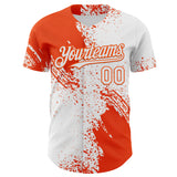 Custom White-Orange Abstract Brush Stroke Authentic Baseball Jersey
