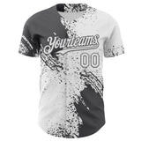 Custom White-Steel Gray Abstract Brush Stroke Authentic Baseball Jersey