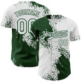Custom White-Green Abstract Brush Stroke Authentic Baseball Jersey