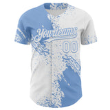 Custom White-Light Blue Abstract Brush Stroke Authentic Baseball Jersey