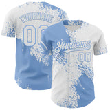 Custom White-Light Blue Abstract Brush Stroke Authentic Baseball Jersey
