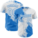 Custom White-Electric Blue Abstract Brush Stroke Authentic Baseball Jersey