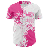 Custom White-Pink Abstract Brush Stroke Authentic Baseball Jersey