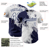 Custom White-Navy Abstract Brush Stroke Authentic Baseball Jersey