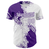 Custom White-Purple Abstract Brush Stroke Authentic Baseball Jersey