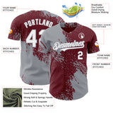 Custom Burgundy White-Gray Abstract Brush Stroke Authentic Baseball Jersey