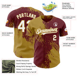 Custom Burgundy White-Old Gold Abstract Brush Stroke Authentic Baseball Jersey