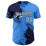 Custom Electric Blue White-Navy Abstract Brush Stroke Authentic Baseball Jersey