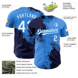 Custom Electric Blue White-Navy Abstract Brush Stroke Authentic Baseball Jersey
