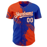 Custom Thunder Blue White-Orange Abstract Brush Stroke Authentic Baseball Jersey