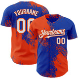 Custom Thunder Blue White-Orange Abstract Brush Stroke Authentic Baseball Jersey