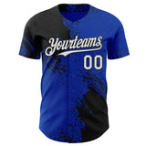 Custom Thunder Blue White-Black Abstract Brush Stroke Authentic Baseball Jersey