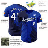 Custom Thunder Blue White-Navy Abstract Brush Stroke Authentic Baseball Jersey