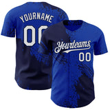 Custom Thunder Blue White-Navy Abstract Brush Stroke Authentic Baseball Jersey