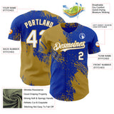 Custom Thunder Blue White-Old Gold Abstract Brush Stroke Authentic Baseball Jersey
