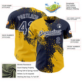 Custom Navy Yellow-White Abstract Brush Stroke Authentic Baseball Jersey