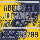 Custom Navy Yellow-White Abstract Brush Stroke Authentic Baseball Jersey