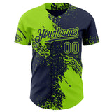 Custom Navy-Neon Green Abstract Brush Stroke Authentic Baseball Jersey