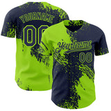 Custom Navy-Neon Green Abstract Brush Stroke Authentic Baseball Jersey