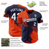 Custom Navy White-Orange Abstract Brush Stroke Authentic Baseball Jersey