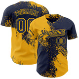 Custom Navy-Gold Abstract Brush Stroke Authentic Baseball Jersey