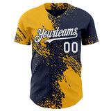 Custom Navy White-Gold Abstract Brush Stroke Authentic Baseball Jersey