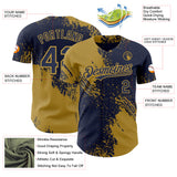 Custom Navy-Old Gold Abstract Brush Stroke Authentic Baseball Jersey