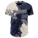 Custom Navy-Cream Abstract Brush Stroke Authentic Baseball Jersey