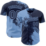 Custom Navy-Light Blue Abstract Brush Stroke Authentic Baseball Jersey