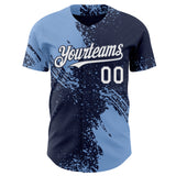 Custom Navy White-Light Blue Abstract Brush Stroke Authentic Baseball Jersey