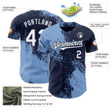 Custom Navy White-Light Blue Abstract Brush Stroke Authentic Baseball Jersey
