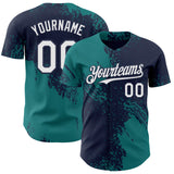 Custom Navy White-Teal Abstract Brush Stroke Authentic Baseball Jersey