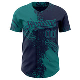 Custom Navy-Teal Abstract Brush Stroke Authentic Baseball Jersey