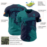 Custom Navy-Teal Abstract Brush Stroke Authentic Baseball Jersey