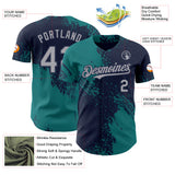 Custom Navy Gray-Teal Abstract Brush Stroke Authentic Baseball Jersey