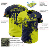 Custom Navy-Neon Yellow Abstract Brush Stroke Authentic Baseball Jersey