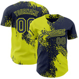 Custom Navy-Neon Yellow Abstract Brush Stroke Authentic Baseball Jersey