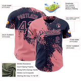 Custom Navy-Medium Pink Abstract Brush Stroke Authentic Baseball Jersey