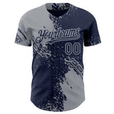 Custom Navy-Gray Abstract Brush Stroke Authentic Baseball Jersey