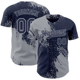 Custom Navy-Gray Abstract Brush Stroke Authentic Baseball Jersey