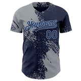 Custom Navy Gray-Light Blue Abstract Brush Stroke Authentic Baseball Jersey