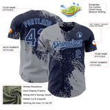 Custom Navy Gray-Light Blue Abstract Brush Stroke Authentic Baseball Jersey