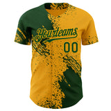 Custom Gold-Green Abstract Brush Stroke Authentic Baseball Jersey