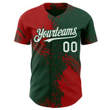 Custom Green White-Red Abstract Brush Stroke Authentic Baseball Jersey