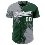 Custom Green White-Gray Abstract Brush Stroke Authentic Baseball Jersey