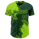 Custom Green-Neon Green Abstract Brush Stroke Authentic Baseball Jersey