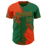 Custom Kelly Green-Orange Abstract Brush Stroke Authentic Baseball Jersey